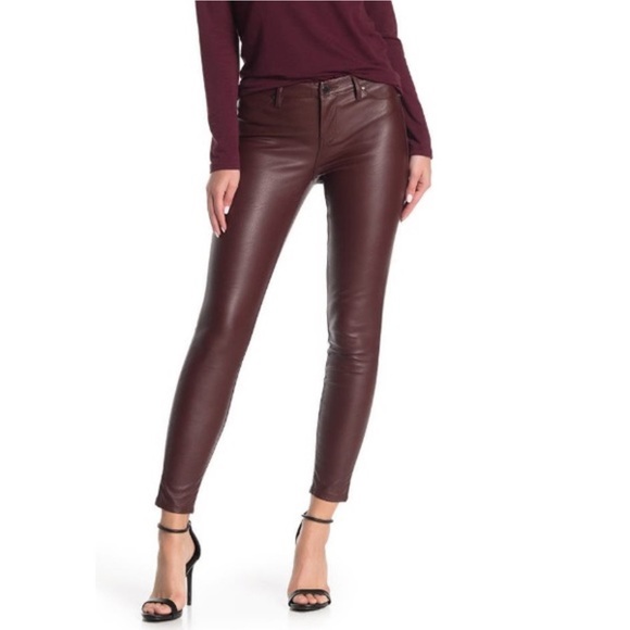 Blank NYC Pants - Blank NYC burgundy vegan leather slim fit, mid rise jeans, 26